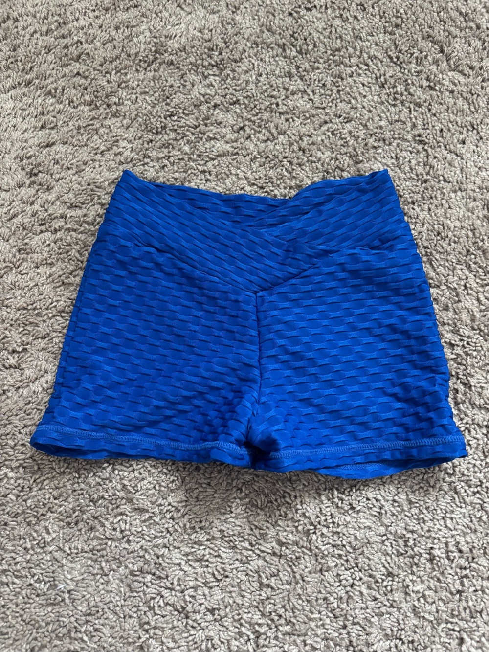 Women's Blue Textured High-Waist Shorts - Picture 2 of 3